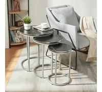 [en.casa] Set de 3 Tables d'Appoint Lot de Bouts de Canapé Polyvalentes Rondes Gigognes Panneau de Particules Métal Marbre Noir Argent