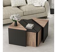 [en.casa] Set de 4 Tables Basses Carrées Triangulaires Gigognes Tables d'Appoint de Tailles Différentes pour Salon Chambre Panneau de Particules Effet Chêne Anthracite