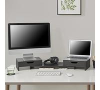 [en.casa] Support d'Écran Réhausseur de Moniteur Réglable avec 2 Tiroirs pour Télé Moniteur Ordinateur Portable Panneau de Particules 60 x 22 x 11 cm Gris Foncé