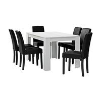 [en.casa] Table à Manger Blanc Mat 140 x 90 cm avec 6 chaises Noir