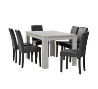 en.casa Table à manger chêne blanc avec 6 chaises gris foncé cuir-synthétique rembourré140x90