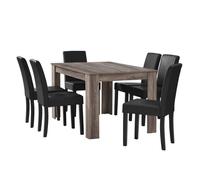 en.casa Table à manger en chêne ancien avec 6 chaises noir cuir-synthétique rembourré 140x90