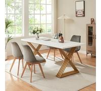 Table à manger Hujaari pour 6 personnes effet marbre blanc / doré