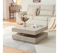 [en.casa] Table Basse avec Plateau Carré Pivotant et Étagère Inférieure Table d'Appoint Design Intemporel pour Salon Chambre Panneau de Particules 76 x 76 x 38 cm Effet Béton Clair