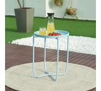 [en.casa] Table Basse avec Plateau Rond Amovible Table d'Appoint pour Extérieur Intérieur Jardin Terrasse Balcon Table de Bistrot Design Intemporel Acier 53 x 40 cm Bleu Ciel