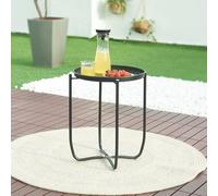[en.casa] Table Basse avec Plateau Rond Amovible Table d'Appoint pour Extérieur Intérieur Jardin Terrasse Balcon Table de Bistrot Design Intemporel Acier 53 x 40 cm Noir