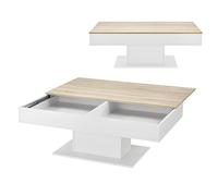 Table Basse de Salon Stylé avec 2 Espaces de Rangement Panneau de Particules 40 x 110 x 60 cm Effet Chêne Blanc [en.casa]