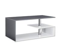 [en.casa] Table Basse de Salon Design Intemporel avec Étagère de Rangement Plateau Rectangulaire Surface de Stockage Panneau de Particules 90 x 50 x 41 cm Blanc Gris Foncé