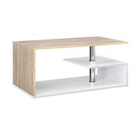 [en.casa] Table Basse de Salon Design Intemporel avec Étagère de Rangement Plateau Rectangulaire Surface de Stockage Panneau de Particules 90 x 50 x 41 cm Blanc Effet Chêne