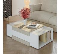 [en.casa] Table Basse de Salon Design Intemporelle à 2 Compartiments Ouverts Structure Robuste Moderne Stable pour Salon Chambre Panneau de Particules Mélaminé 110 x 57 x 31 cm Blanc Effet Travertin