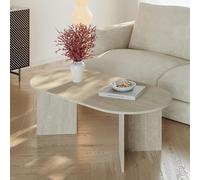 [en.casa] Table Basse de Salon Design Intemporelle avec Plateau Ovale Structure Robuste Moderne Stable pour Bureau Chambre Panneau de Particules Mélaminé 119 x 60 x 40 cm Effet Travertin