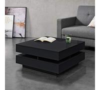 [en.casa] Table Basse de Salon Élégante Stylée avec 4 Compartiments de Rangement Stockage 75 x 75 x 35,5 cm Panneau de Particules Mélaminé de 15 mm Noir Brillant