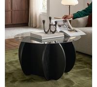 [en.casa] Table Basse de Salon Karhuvandi avec Plateau en Verre Fumé Ronde 70 x 40 cm Table d'Appoint Style Intemporel Bout de Canapé Excellente Satbilité pour Chambre Bureau MDF Noir Gris