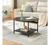 [en.casa] Table Basse de Salon Ronde Table d'Appoint Bout de Canapé avec Étagère Inférieure Design Scandinave Style Intemporel Stable Panneau de Particules Métal 80 x 46 cm Effet Marbre Noir