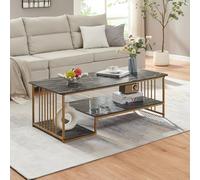 [en.casa] Table Basse de Salon Stylée au Design Modern et Intemporel avec 2 Étagères Table d'Appoint Stable Robuste Plateau Rectangulaire MDF Acier 120 x 60 x 42 cm Aspect Marbre Noir Or
