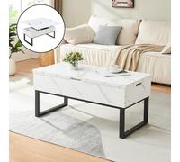 Table basse Rauli avec surface relevable et rabattable effet marbre blanc