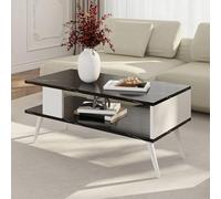 [en.casa] Table Basse Design Rectangulaire pour Salon avec Surface de Rangement Panneau de Particules Mélaminé Bois 40 x 90 x 45 cm Marbre Noir Blanc