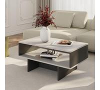 [en.casa] Table Basse Design Rectangulaire pour Salon avec Surface de Rangement Panneau de Particules 37 x 80 x 45 cm Blanc Anthracite