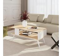 Table basse Lycksele avec espace de rangement 40 x 90 x 45 cm effet chêne - blanc [en.casa]