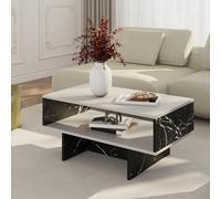 Table basse Mjölby avec espace de rangement 37 x 80 x 45 cm blanc - marbre noir [en.casa]