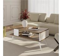 [en.casa] Table Basse Design Rectangulaire pour Salon avec Surface de Rangement Panneau de Particules Mélaminé Bois 40 x 90 x 45 cm Effet Noyer Blanc