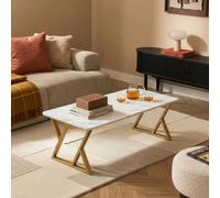 [en.casa] Table Basse Nolu 120 x 60 x 46 cm Acier Doré Effet Marbre Blanc | Table d'appoint, Bout de canapé, Rectangulaire, Piètement en acier