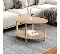 [en.casa] Table Basse Ovale avec Surface de Rangement Meuble de Salon Design Panneau de Particules Bois de Hêtre 43 x 70 x 44 cm Cappuccino Naturel