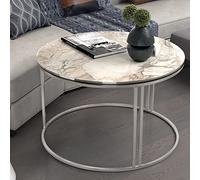 Table basse Aulum ronde 50 x 80 cm marbre blanc argent
