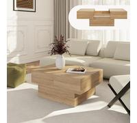 [en.casa] Table Basse Style Intemporel avec Plateau Extensible des 2 Côtés Rangement Pratique Moderne Excellente Stabilité pour Salon Chambre Bureau MDF 80 x 60 x 36 cm Effet Chêne