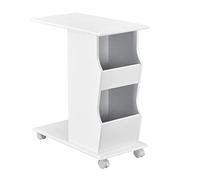 [en.casa] Table Basse Table de Salon Table d'Appoint avec Roues et avec Porte-journaux MDF Laqué Plastique Blanc 53 x 30 x 63 cm