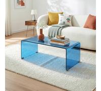 [en.casa] Table Basse Väsas en Verre Trempé de 10 mm Grand Plateau Rectangulaire Capacité de Charge 30 kg Design Élégant et Intemporel pour Salon Bureau 90 x 45 x 35 cm Bleu