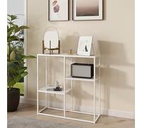 [en.casa] Table Console Strömstad avec 3 Surfaces de Rangement Table d'Entrée Étagère Autoportante Design Industriel Élégant Stable pour Salon Couloir Chambre Acier 80 x 80 x 26 cm Blanc Mat
