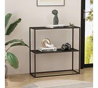 [en.casa] Table Console Strömstad Style Intemporel Étagère Autoportante Moderne Table d'Appoint avec 2 Surfaces de Rangement pour Salon Chambre Bureau Acier 80 x 80 x 26 cm Noir Mat