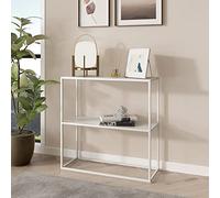 [en.casa] Table Console Strömstad Style Intemporel Étagère Autoportante Moderne Table d'Appoint avec 2 Surfaces de Rangement pour Salon Chambre Bureau Acier 80 x 80 x 26 cm Blanc Mat