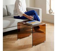 [en.casa] Table d’Appoint Varlofrek avec Design en Verre Courbé Forme Élégante Capacité de Charge 30 kg Salon Chambre Bureau Verre Trempé de 10 mm 50 x 50 x 50 cm Marron