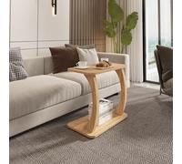 [en.casa] Table d'Appoint à roulettes en Forme de C Table de Chevet Bout de Canapé Pratique Polyvalent Moderne pour Chambre Salon Panneau de Particules 59 x 35 x 56 cm Effet Bois