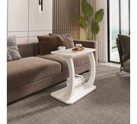 [en.casa] Table d'Appoint à roulettes en Forme de C Table de Chevet Bout de Canapé Pratique Polyvalent Moderne pour Chambre Salon Panneau de Particules 59 x 35 x 56 cm Blanc