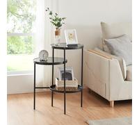 [en.casa] Table d'Appoint avec 3 Plateaux Ronds à Hauteurs Différents Table Basse Bout de Canapé Chevet Support pour Plantes Style Intemporel Métal 70 x 58 x 37 cm Noir