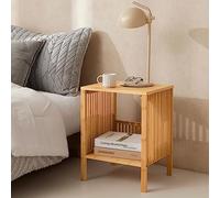 [en.casa] Table d'Appoint avec Espace de Rangement Table de Chevet Stylée Bout de Canapé au Design Scandinave Petite Table Basse Bambou pour Salon Chambre 50 x 39 x 33 cm Naturel