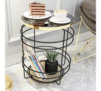 [en.casa] Table d'Appoint avec Panier de Rangement et Plateau Rond Bout de Canapé Table Basse Table de Chevet Métal Panneau de Particules 55 x 40 cm Effet Marbre Noir Or