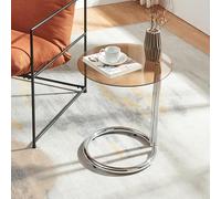 [en.casa] Table d'Appoint avec Plateau Rond en Verre Trempé de 6 MM Table Basse Bout de Canapé Support Plantes pour Salon Chambre Bureau Entreé Métal 46 x 45 cm Verre Ambré Chrome