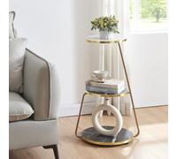 [en.casa] Table d'Appoint Design Bout de Canapé à 3 Niveaux de Rangement Panneau de Particules Métal 74 x 46 x 37 cm Marbre Noir Blanc Doré