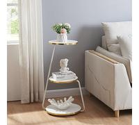 [en.casa] Table d'Appoint Design Bout de Canapé à 3 Niveaux de Rangement Panneau de Particules Métal 74 x 46 x 37 cm Blanc Doré