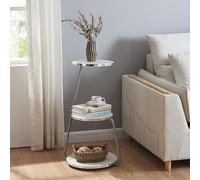 Table d'appoint Sipoo à 3 niveaux 74 x 46 x 37 cm marbre blanc - argenté [en.casa]
