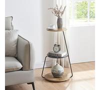 [en.casa] Table d'Appoint Design Bout de Canapé à 3 Niveaux de Rangement Panneau de Particules Métal 74 x 46 x 37 cm Effet Noyer Marbre Noir