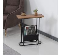[en.casa] Table d'Appoint Design Bout de Canapé avec Espace de Rangement Panneau de Particules Métal Polyester 64 x 55 x 24 cm Effet Noyer Noir