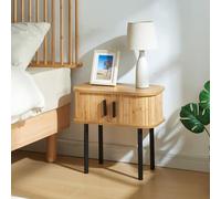 [en.casa] Table d'Appoint Design Scandinave avec 2 Portes Coulissantes Compartiment de Rangement Chevet Table Basse Bout de Canapé MDF Bambou Métal 48 x 30 x 45 cm Naturel Noir