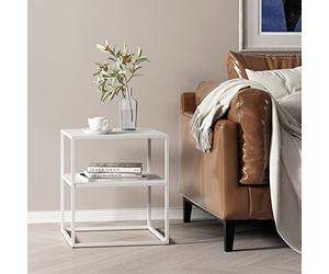 [en.casa] Table d'Appoint pour Salon Polyvalent Bout de Canapé Étagère de Rangement Surface de Stockage Espace Supplémentaire Acier 51 x 45 x 40 cm Blanc