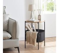 [en.casa] Table d'Appoint Ronde Bout de Canapé avec Panier de Rangement Panneau de Particules Métal Polyester 59 x 47 cm Effet Noyer Noir Gris