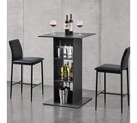 [en.casa] Table de Bar Bistrot avec 3 Étagères de Rangement Panneaux de Copeaux Revêtus de Mélamine 70 x 70 x 110 cm Gris Foncé